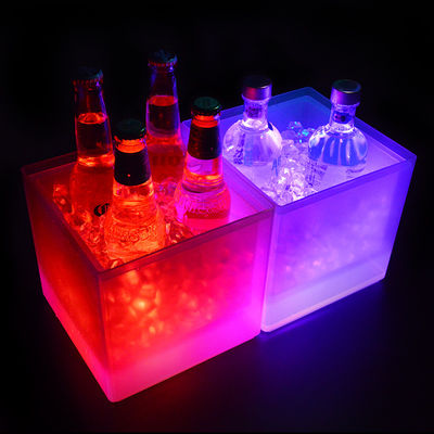 سطل یخ LED مربع مدرن دو لایه روشن کننده سطل شامپاین شفاف