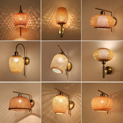 چراغ های دیواری رتان دست ساز، 3500K Wicker Rattan Lamp Switch Control