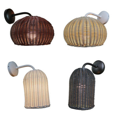 دست بافندگی رتان چراغ های دیواری Sconce ضد آب شکل گرد برای خارج از منزل