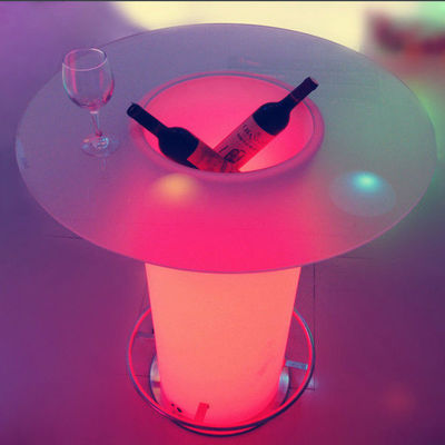میز کوکتل با چراغ بالا شیشه ای LED، میز قهوه ای روشن با سطل یخ