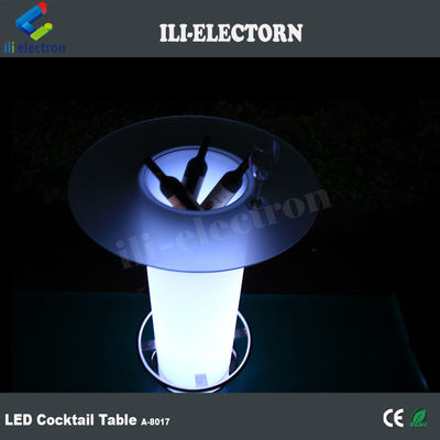 میز کوکتل با چراغ بالا شیشه ای LED، میز قهوه ای روشن با سطل یخ