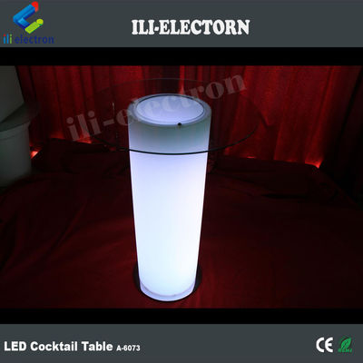 میز کوکتل با چراغ بالا شیشه ای LED، میز قهوه ای روشن با سطل یخ