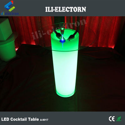 میز کوکتل با چراغ بالا شیشه ای LED، میز قهوه ای روشن با سطل یخ