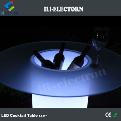 میز کوکتل با چراغ بالا شیشه ای LED، میز قهوه ای روشن با سطل یخ